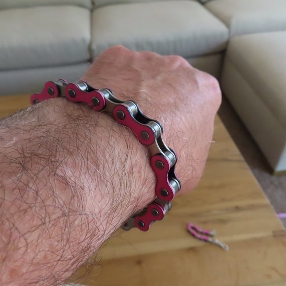 PINK Bike Chain Bracelet Handmade Stainless Steel - Picture 5 of 9